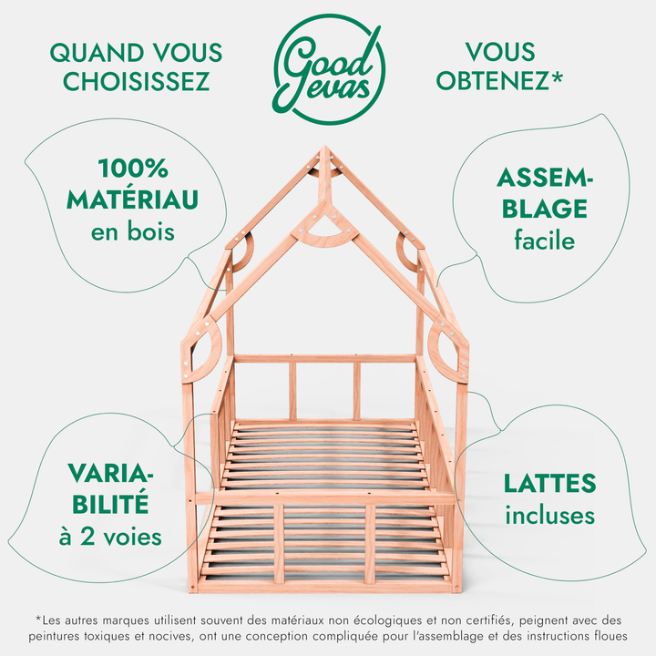 Lit Cabane Montessori pour Enfants avec Barrière - Goodevas FR