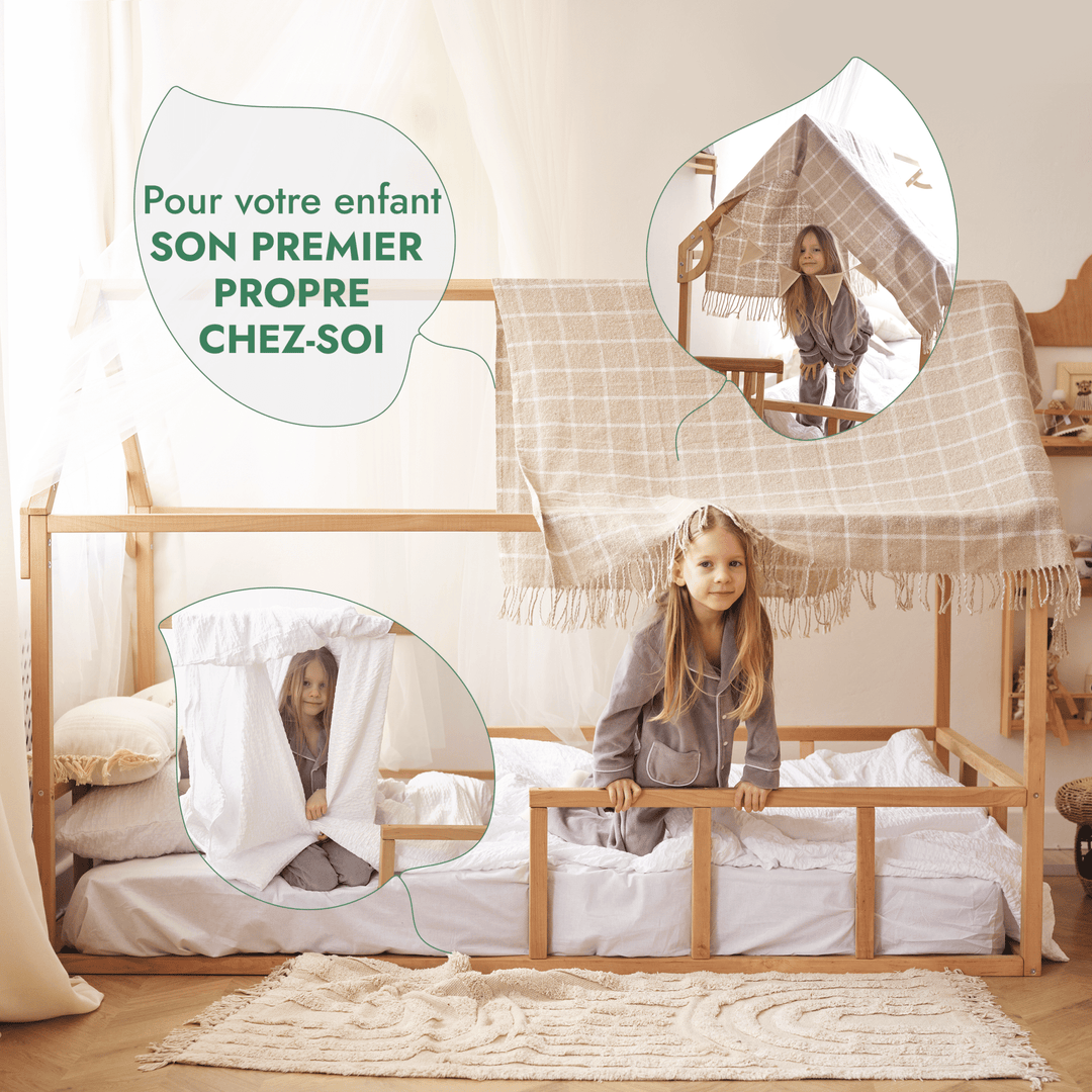 Lit Cabane Montessori pour Enfants avec Barrière - Goodevas FR
