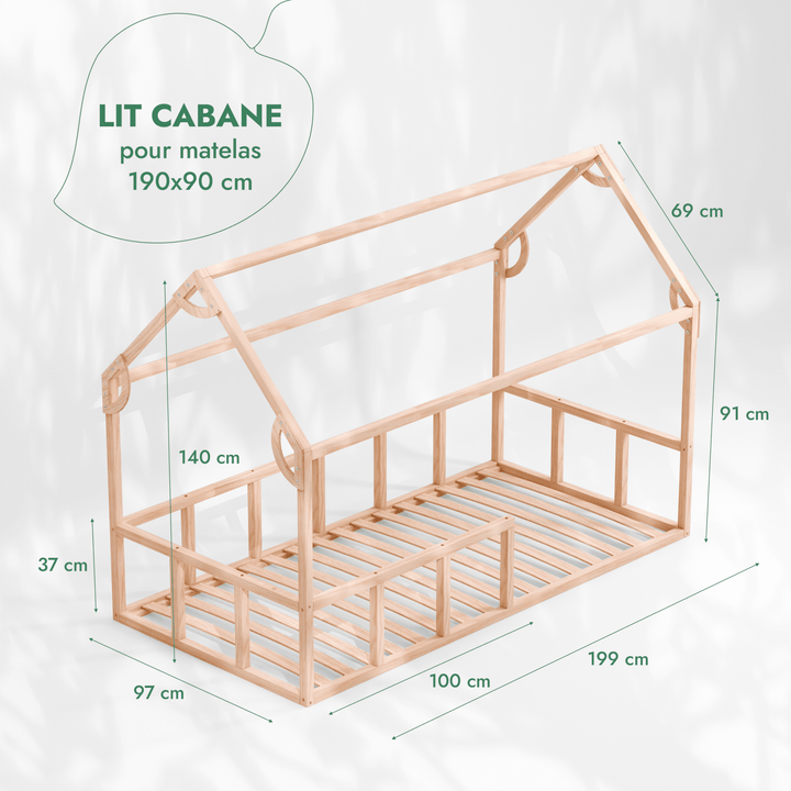 Lit Cabane Montessori pour Enfants avec Barrière - Goodevas FR
