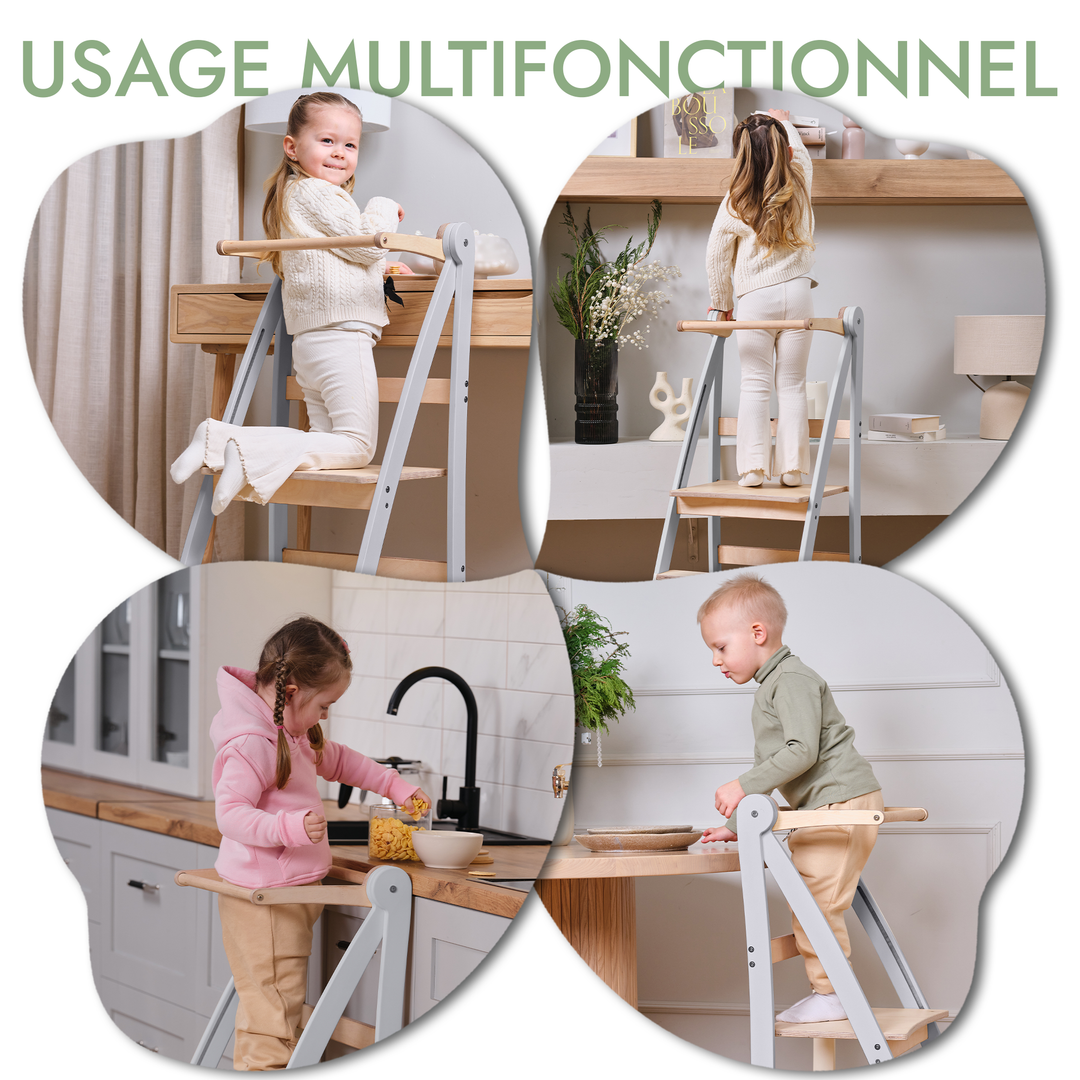 Tour d'apprentissage : Tabouret pliable pour tout-petits - Gris