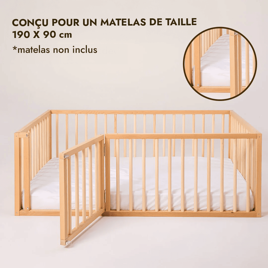 Cadre de lit au sol Montessori pour les Tout-petits avec Barrière