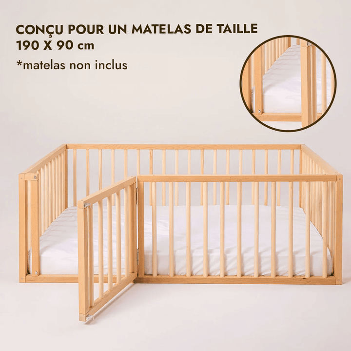 Cadre de lit au sol Montessori pour les Tout-petits avec Barrière