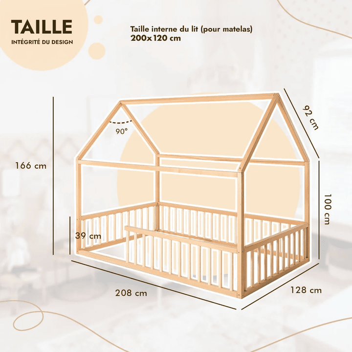 Lit Cabane Montessori pour Enfants avec Barrière