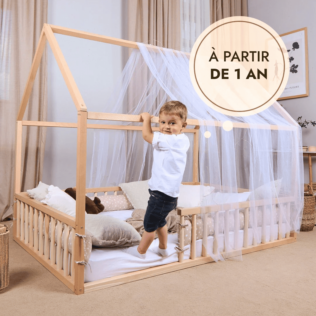 Lit Cabane Montessori pour Enfants avec Barrière