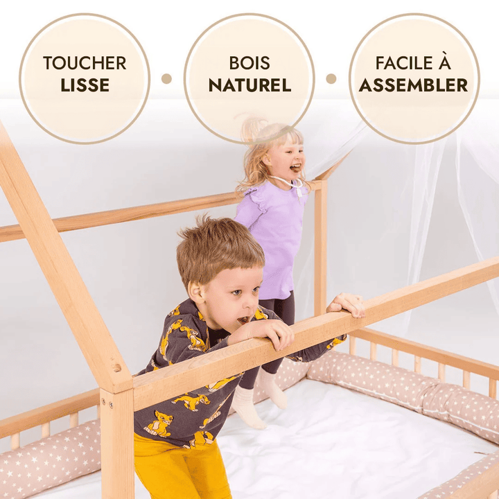 Lit Cabane Montessori pour Enfants avec Barrière