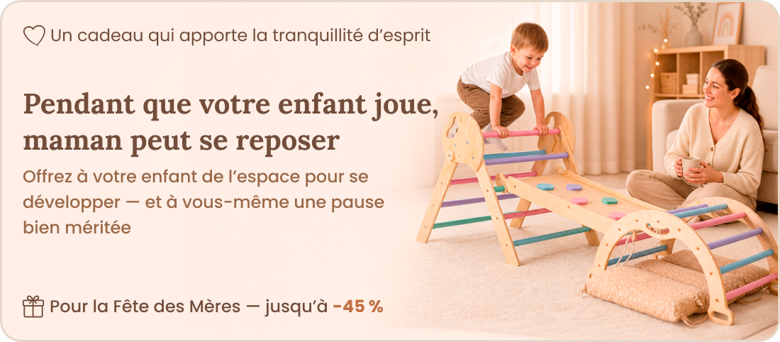 Ensemble d'Escalade Montessori 4en1 : Echelle Triangulaire + Arche d'Escalade + Toboggan + Coussin Beige