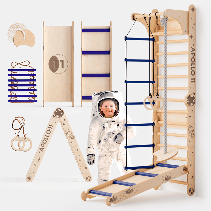 Mur Suédois Apollo / Échelle d'Escalade pour Petits Astronautes + Ensemble Balançoire Lune + Planche de Glisse - Goodevas FR