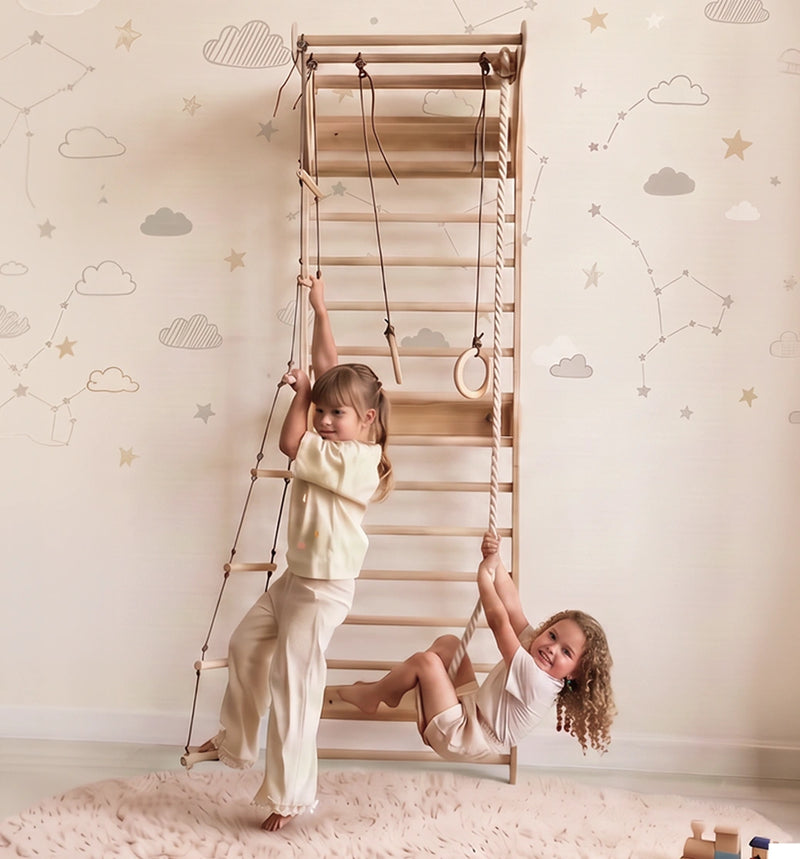 5-in-1 Espalier en Bois avec Barre de Traction & Set de Balançoire 3en1