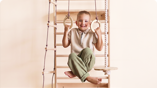 5-in-1 Espalier en Bois avec Barre de Traction & Set de Balançoire 3en1