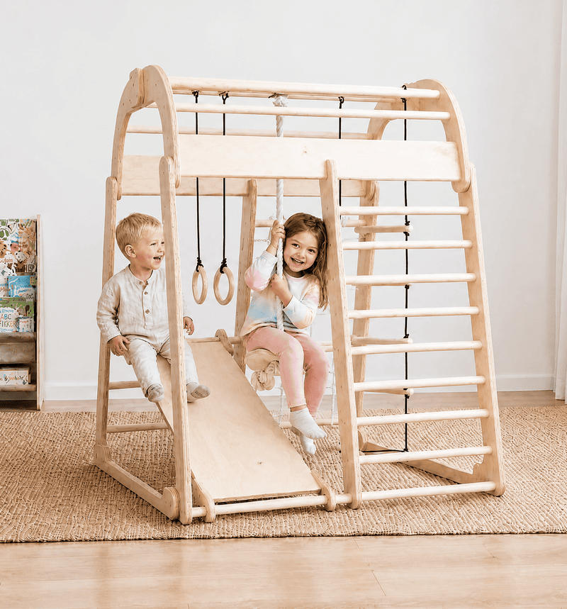 6en1 Aire de Jeux en Bois pour Enfants - Aire de Jeux + Ensemble de Balançoires + Toboggan