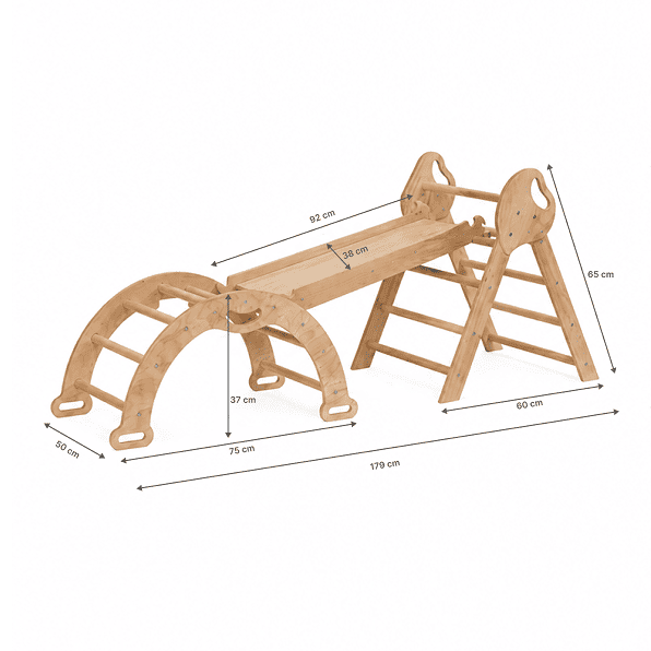 4en1 Ensemble d'escalade pour enfants : Échelle Triangulaire + Arche d'Escalade + Toboggan + Coussin (1-3 ans) - Beige