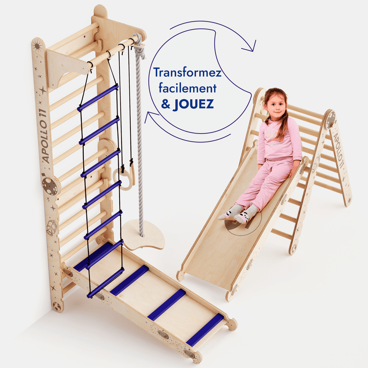 Mur Suédois Apollo / Échelle d'Escalade pour Petits Astronautes + Ensemble Balançoire Lune + Planche de Glisse