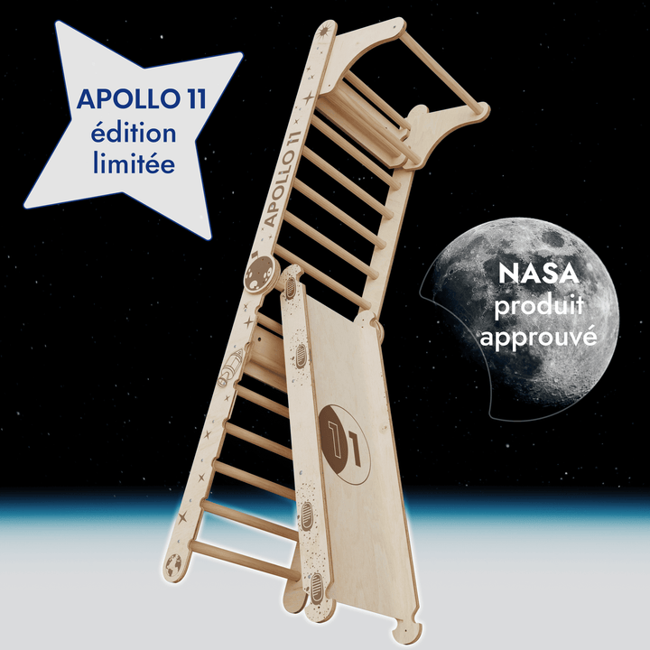 Mur Suédois Apollo / Échelle d'Escalade pour Petits Astronautes + Ensemble Balançoire Lune + Planche de Glisse