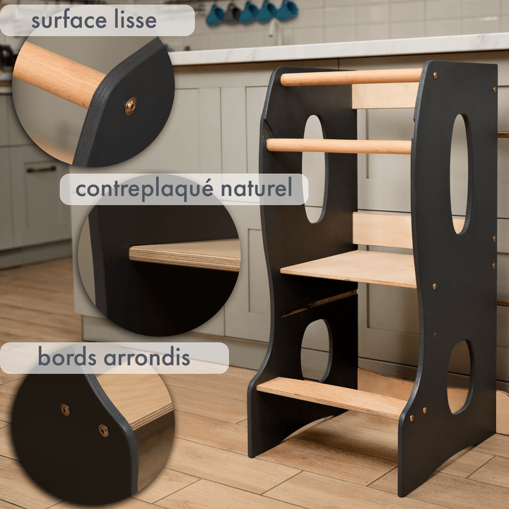 Tour d'apprentissage Montessori : Aide de cuisine - Gris - Goodevas FR