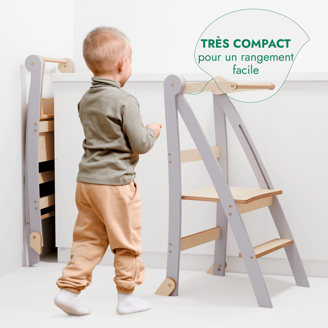 Tour d'apprentissage : Tabouret pliable pour tout - petits - Gris - Goodevas FR