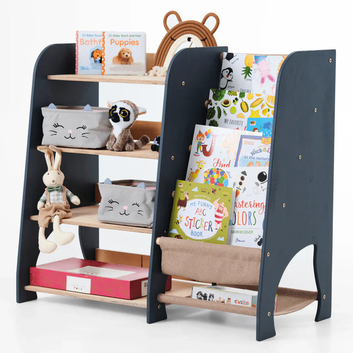 Étagères Montessori en bois 2en1 : étagère à livres et à jouets